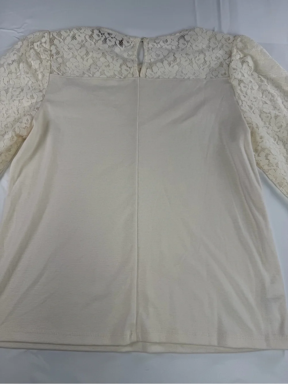 LOFT Cream Lace-Inset Long Sleeve Top - Elevated Style -Medium
